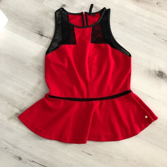 Guess Tops - Guess NWOT  Red with black Lace fitted top.